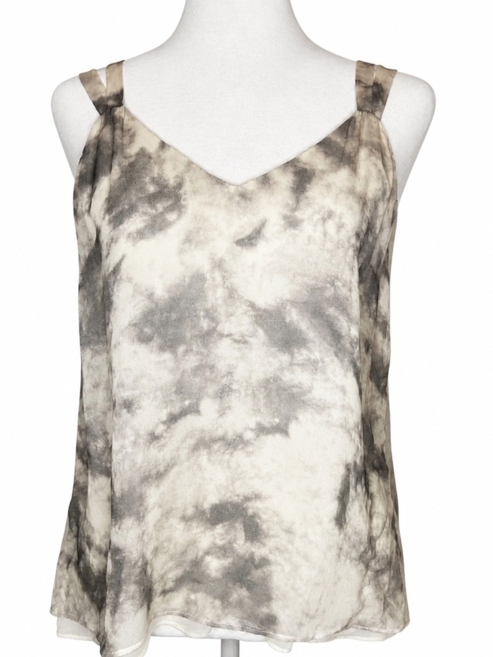 Go> by GoSilk 100% Silk Women's Tie-Dye V-Neck Sleeveless Camisole - Gray/Cream